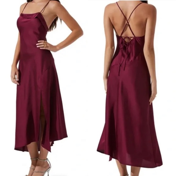 Astr Dresses & Skirts - Astr Dress Cowl Neck Satin Slip Midi L Wine NWT